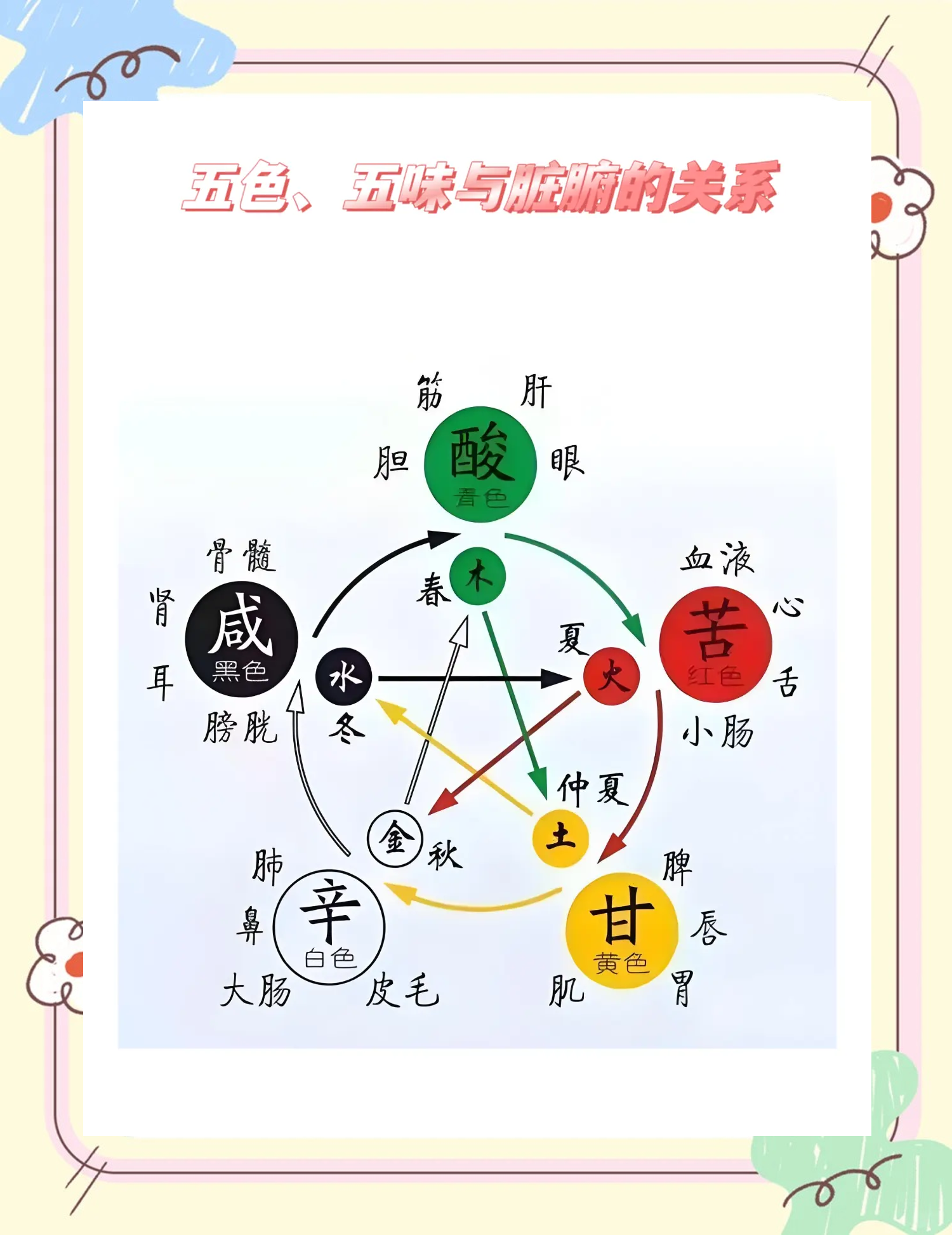 五脏对应五行五味五官五色